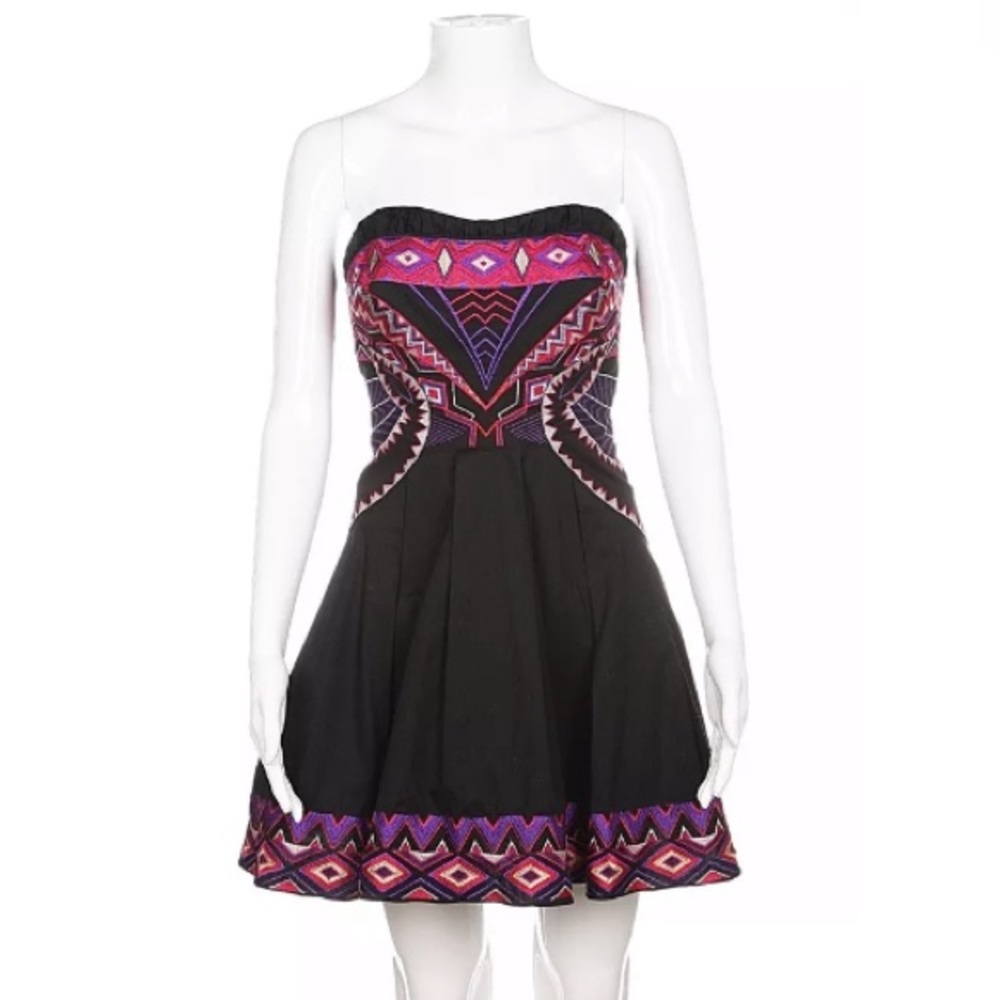 Karen Millen strapless dress 8 black pink purple